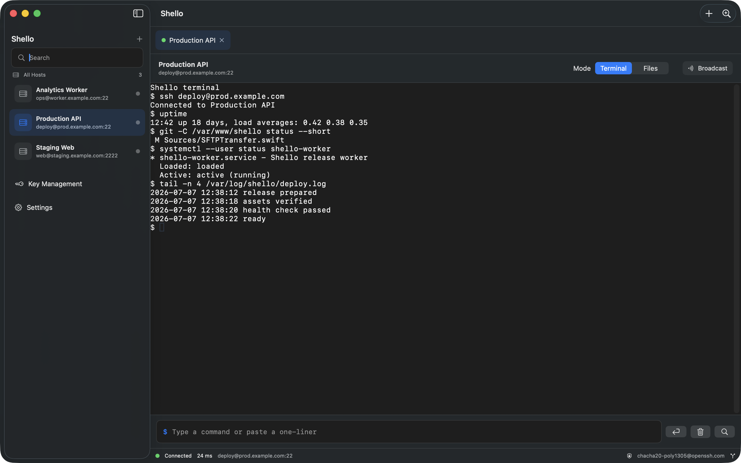Shello terminal session screenshot
