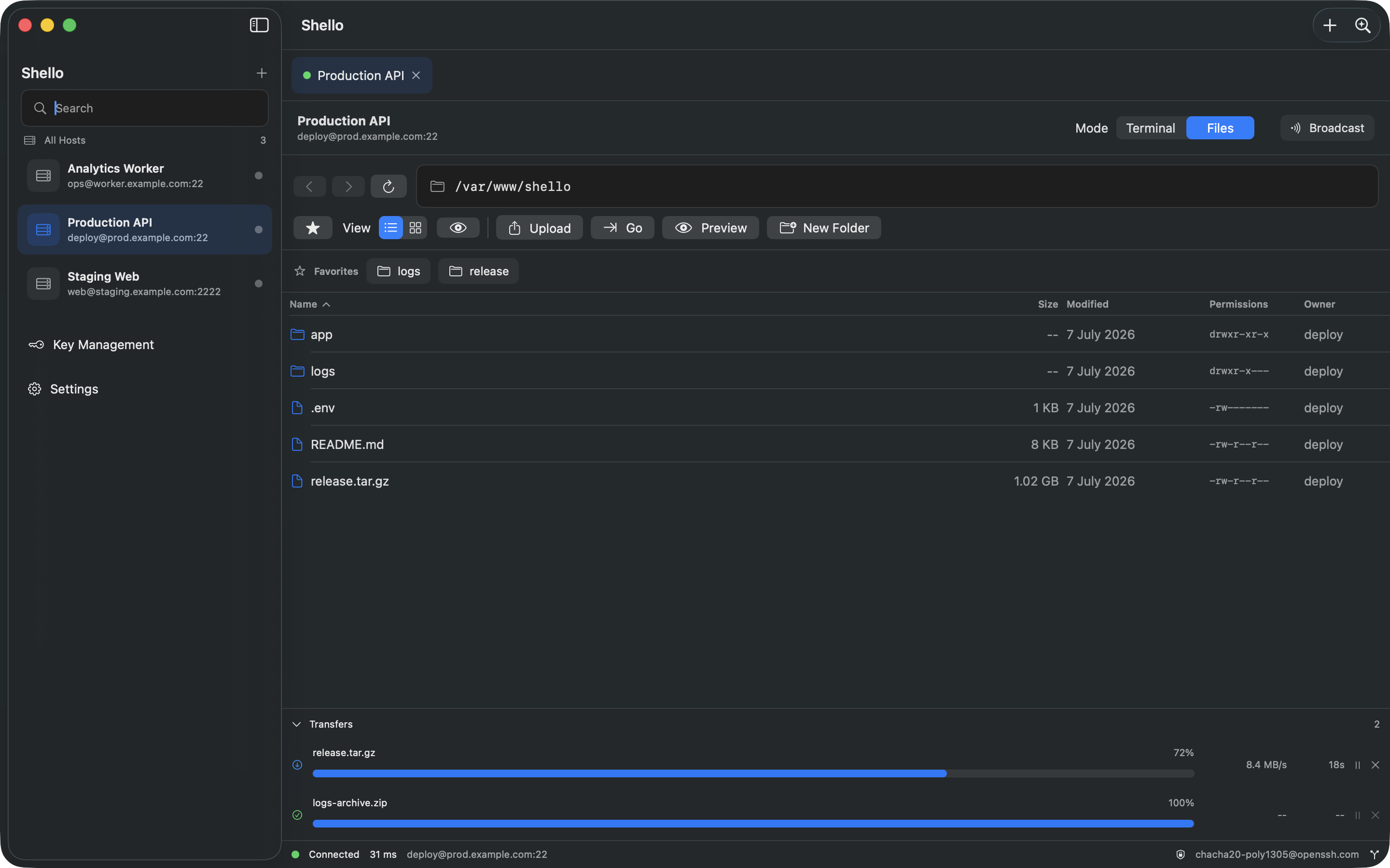 Shello SFTP browser screenshot